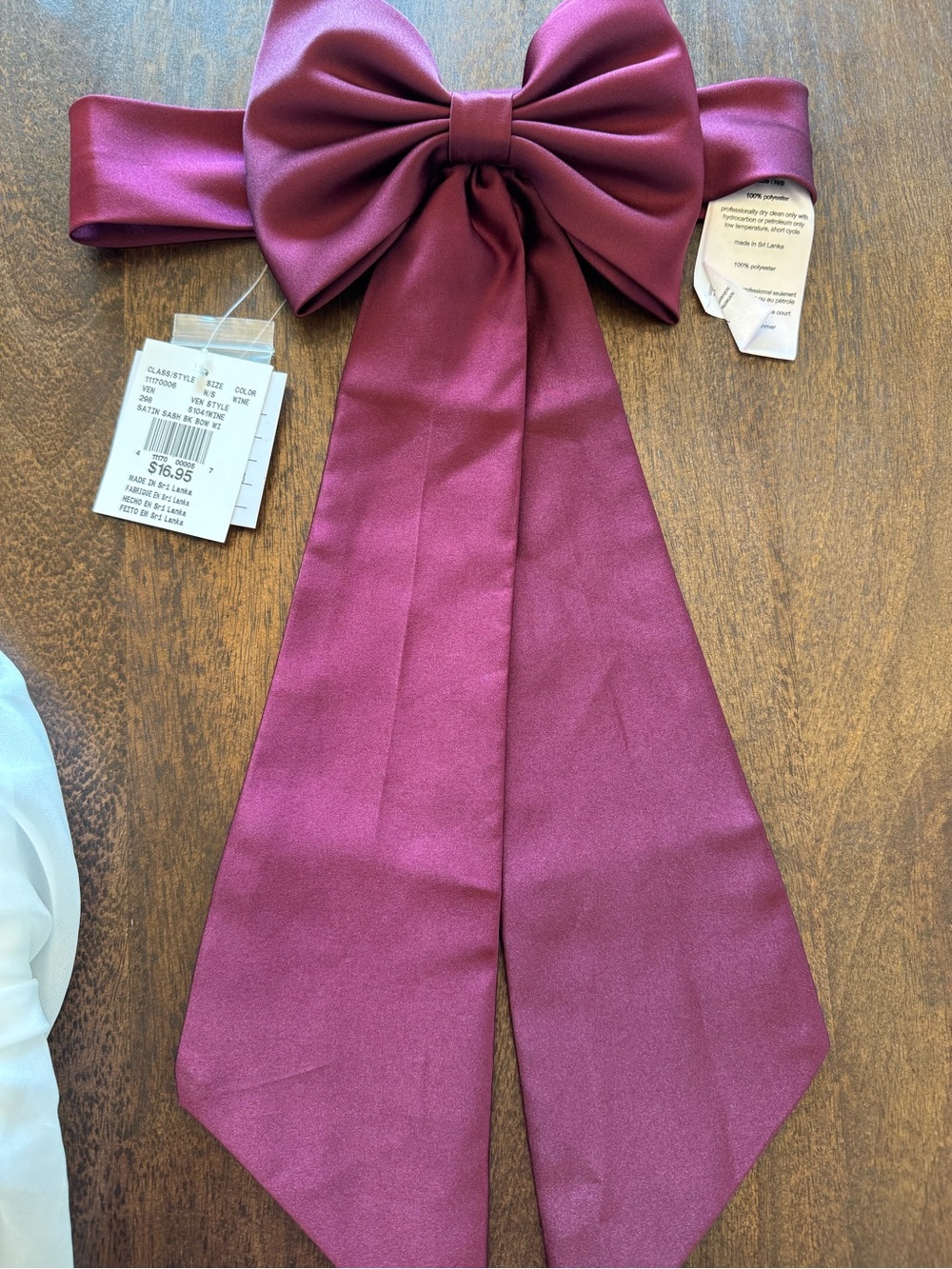 David's Bridal White Flower Girl Dress with Burgundy Sash - Picture 7 of 10